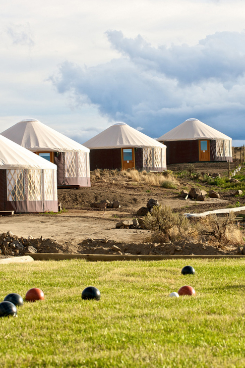 Chiwana Village Yurts, bocce balls in the forground